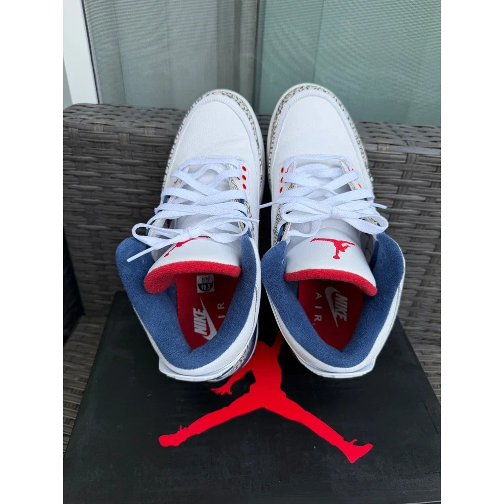 Air Jordan 3 Retro OG True Blue White Fire Red Blue Mens 10.5
